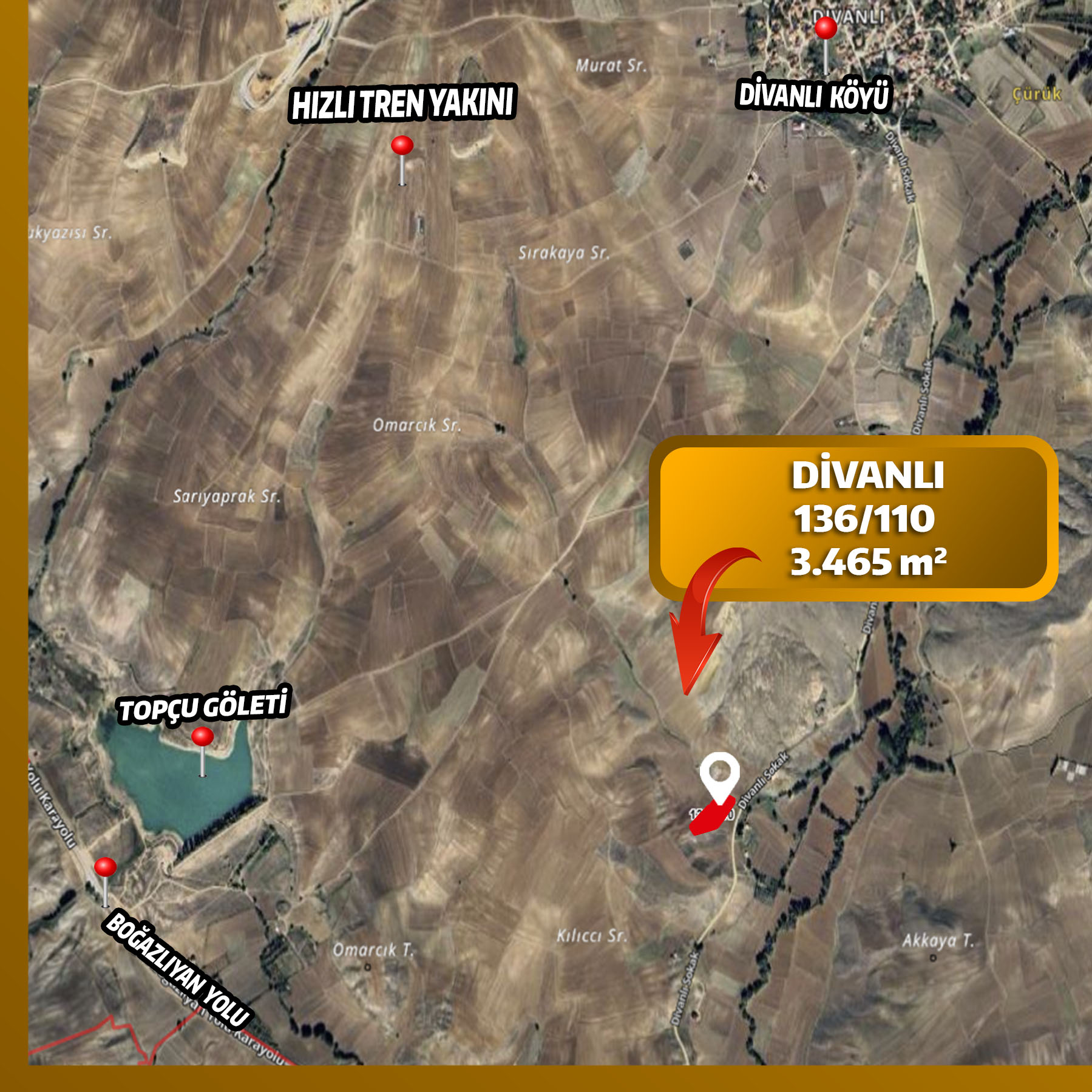 DİVANLI MEVKİİ 3.465 M² SATILIK TARLA